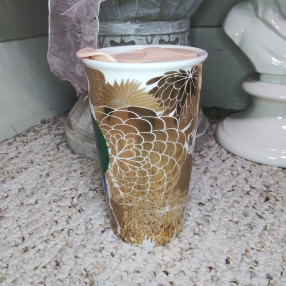 Starbucks 2014 Holiday Dot Collection Metallic Gold/Blue Asian Scarab Coffee Mug - Picture 2 of 8
